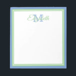 Bloc De Notas Monograma verde azulado y verde sabio<br><div class="desc">Personalice este bloc de notas de monograma verde,  azul y blanco de flor de maíz con su elección de nombre e inicial.</div>
