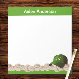 Bloc De Notas Monograma Verde Béisbol Sombrero Notepad