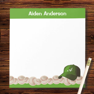 Bloc De Notas Monograma Verde Béisbol Sombrero Notepad