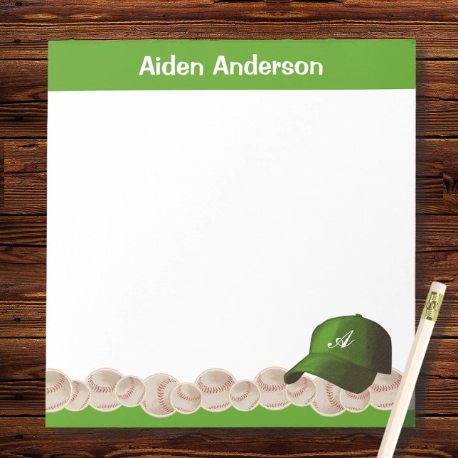 Bloc De Notas Monograma Verde Béisbol Sombrero Notepad (Subido por el creador)