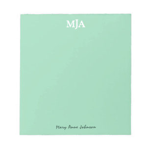 Bloc De Notas Monograma verde de menta 3 tres letras Iniciales M