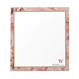 Bloc De Notas Monograma vintage lujoso Damask patrón rosa floral