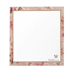 Bloc De Notas Monograma vintage lujoso Damask patrón rosa floral