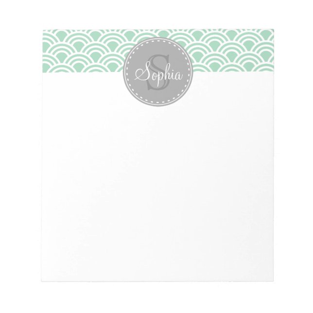 Bloc De Notas Monogramado Gris Mint Moderno Patrón (Frente)