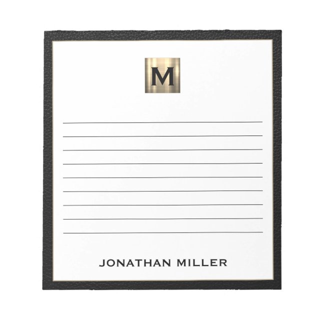 Bloc De Notas Monogramado Lined Notepad Black Gold Inicial (Frente)