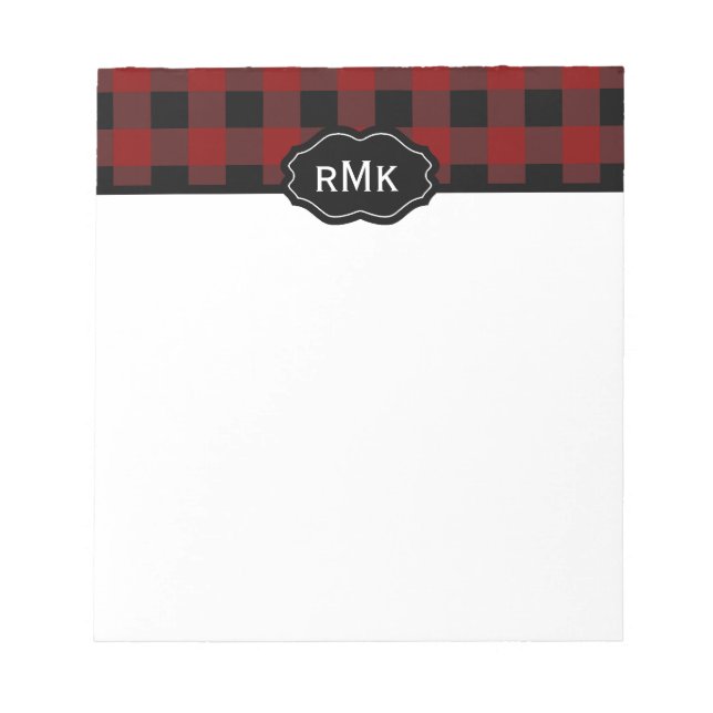 Bloc De Notas Monogramado negro y rojo con relleno de búfalo (Frente)