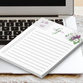 Bloc De Notas Monogramado Para Hacer Lista De Floral De Acuarela