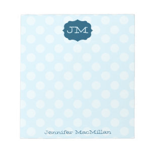 Bloc de notas monogramado Preppy, tonos azules,