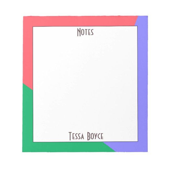 Bloc De Notas Monogramado verde azul rosa de Coral Giral moderno (Frente)