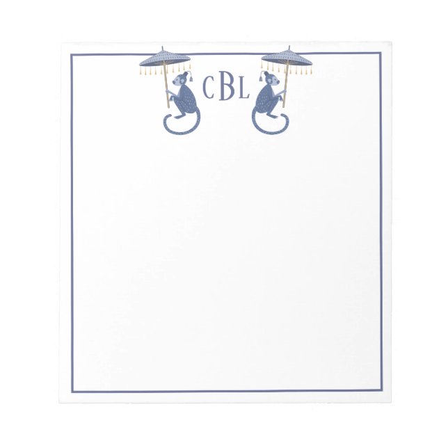 Bloc De Notas Monos de Chinoiserie Monogramado Notepad (Frente)