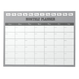 Bloc De Notas Monthly Planner Grey Simple Calendar