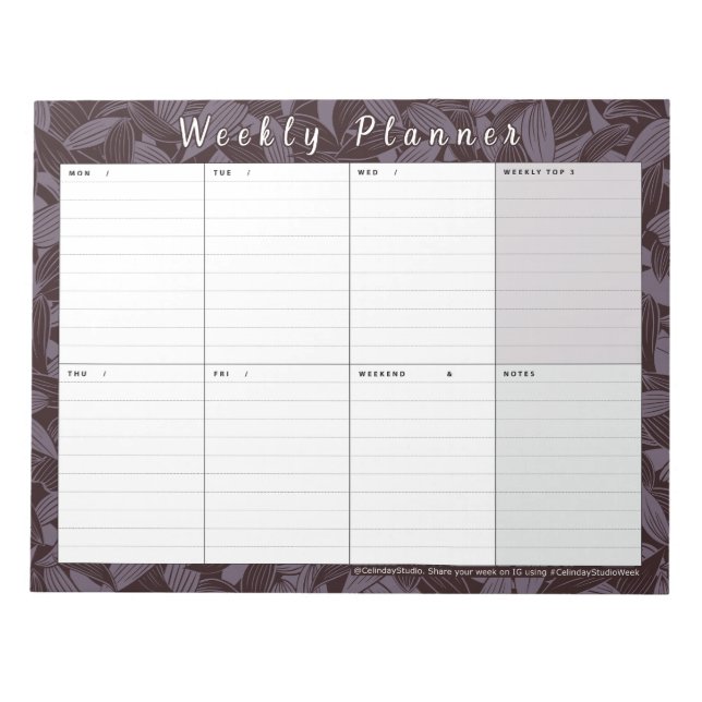 Bloc De Notas Moody Botanly Weekly Planner | Semana A La Vista (Frente)