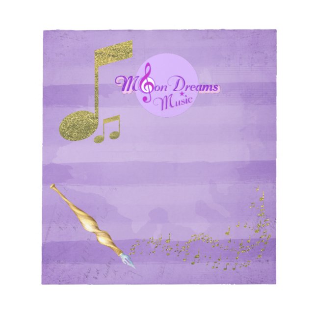 Bloc De Notas MoonDreams Purple & Gold Music Notes Fancy Writing (Frente)
