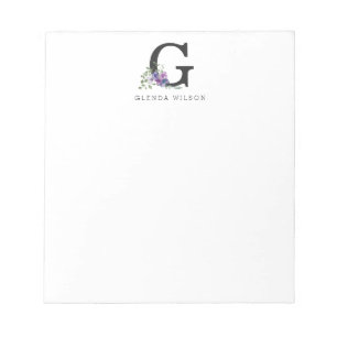 Bloc De Notas Morado Monograma de Moda Boho Floral Giral