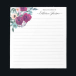 Bloc De Notas Mostrador de color de agua floral rosa de Rubor en<br><div class="desc">Moderno Bloc de notas de la mesa de acuarela floral rosa de Rubor Borgoña de color rosa El diseño presenta flores y follaje de color burdeos y rosa rubí pintados a mano.</div>