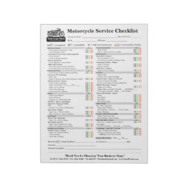 Bloc De Notas Motorcycle Service Checklist 8.5x11