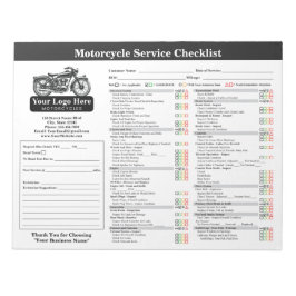 Bloc De Notas Motorcycle Service Checklist 8.5x11 Landscape