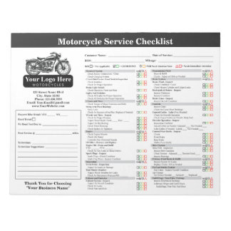 Bloc De Notas Motorcycle Service Checklist 8.5x11 Landscape