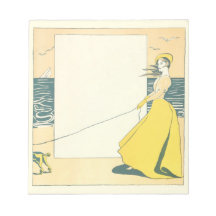 Mujer caminando perro en la playa Edward Penfield
