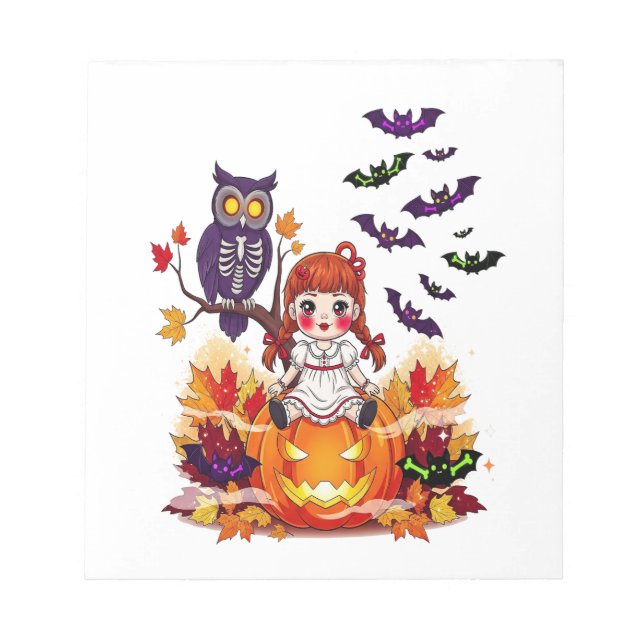 Bloc De Notas Muñeca búho lindo de Halloween (Frente)