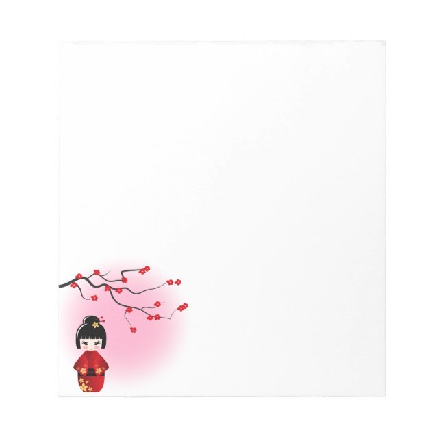 Bloc De Notas muñeca kokeshi japonesa en flores de sakura (Frente)