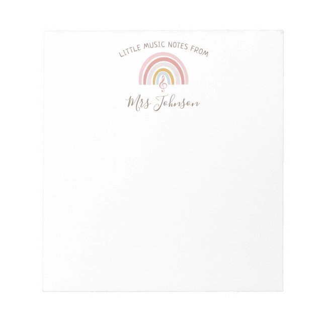 Bloc De Notas Music Teacher Notes Custom Name Rainbow Notepad (Frente)