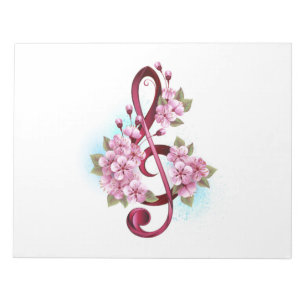 Bloc De Notas Musical treble clef notes with Sakura flowers