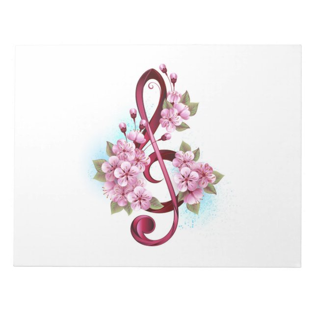 Bloc De Notas Musical treble clef notes with Sakura flowers (Frente)