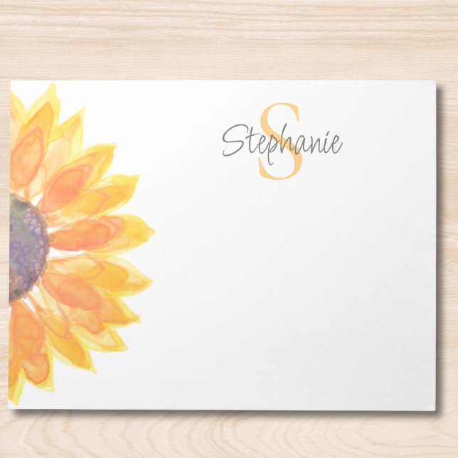 Bloc De Notas Name Monogram Watercolor Sunflower (Subido por el creador)