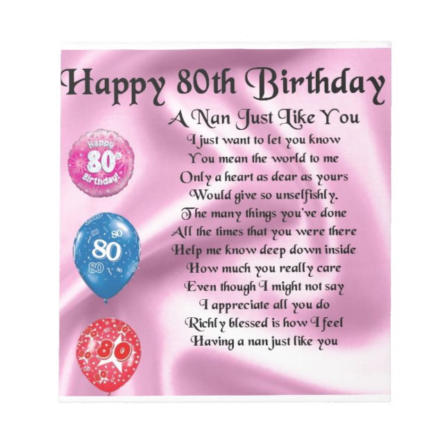 Bloc De Notas Nan Poem - Cumpleaños 80 (Frente)