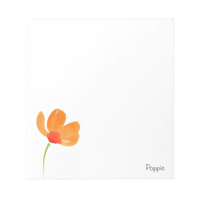 Bloc De Notas Naranja acuarela Poppie Flower (Frente)