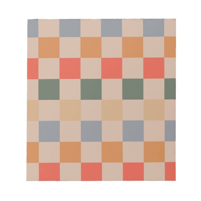 Bloc De Notas Naranja azul beige Brown Checkered Gingham Pattern (Frente)