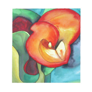 Bloc De Notas Naranja Canna lily flor acuarela original arte