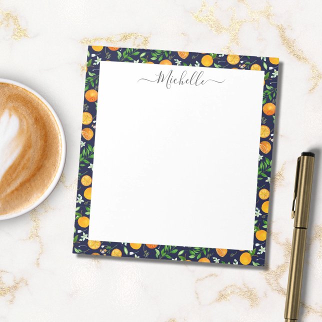 Bloc De Notas Naranja Citrus Summer Floral Patrón Botánico (In situ)