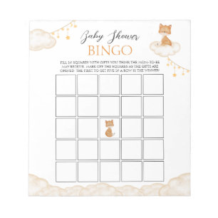 Bloc De Notas Naranja Cute Fox Baby Shower Bingo Notepad