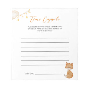 Bloc De Notas Naranja Cute Fox Baby Shower Time Capsule