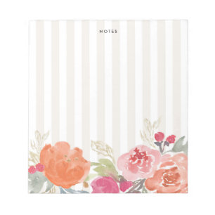 Bloc De Notas Naranja de acuarela Peonies Pinstripes Personaliza
