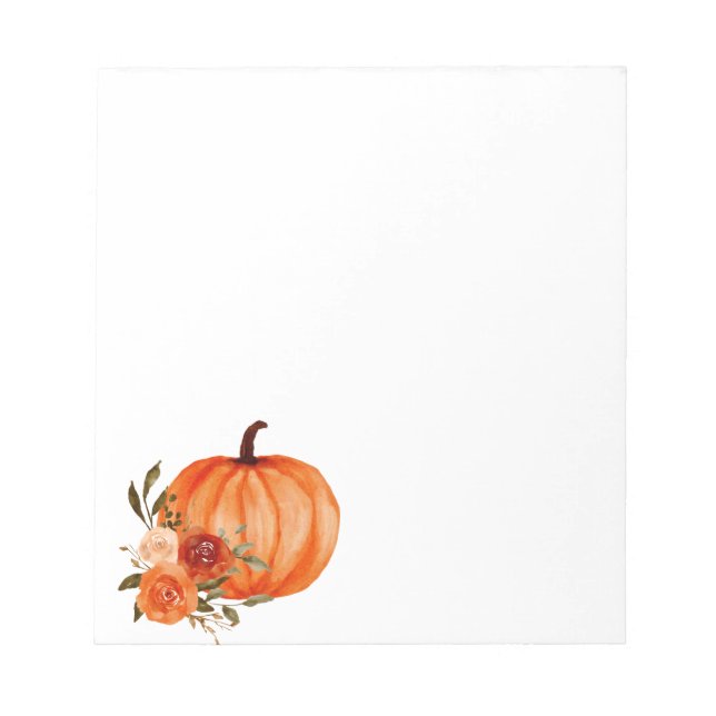 Bloc De Notas Naranja de calabaza acuarela Rosa floral (Frente)