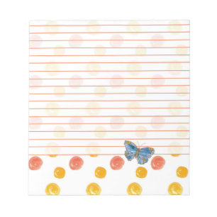 Bloc De Notas Naranja de mariposa azul con puntos Polka