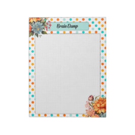Bloc De Notas Naranja floral con puntos de Polka azul _ Perro ce
