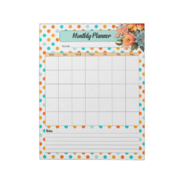 Bloc De Notas Naranja floral con puntos de Polka azul _ Planner