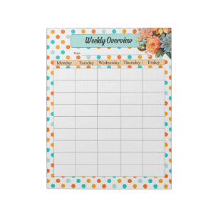 Bloc De Notas Naranja floral con puntos de Polka azul _ Visión g