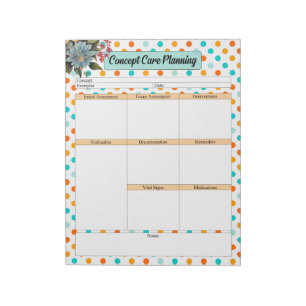 Bloc De Notas Naranja floral n azul _ Planificación de cuidados