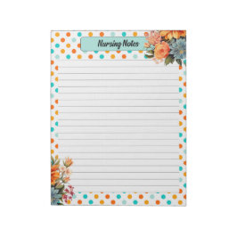 Bloc De Notas Naranja floral n puntos de Polka azul _ Notas de E