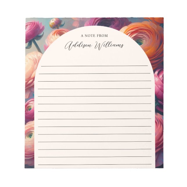 Bloc De Notas Naranja floral Rosa Ranunculus Lined Personalizado (Frente)