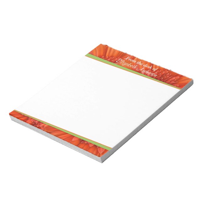 Bloc De Notas Naranja Gerbera Daisy Green Notepad personalizado (Lado Izquierdo)