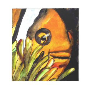 Bloc De Notas Naranja Payaso Pescado acuarela pintura original