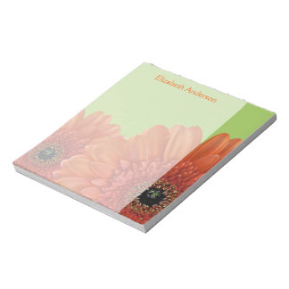 Bloc De Notas Naranja personalizado Gerbera Daisy Green Notepad