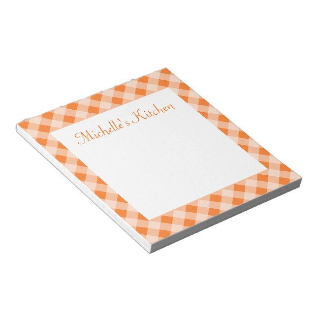 Bloc De Notas Naranja personalizado Gingham Notepad (Lado Derecho)