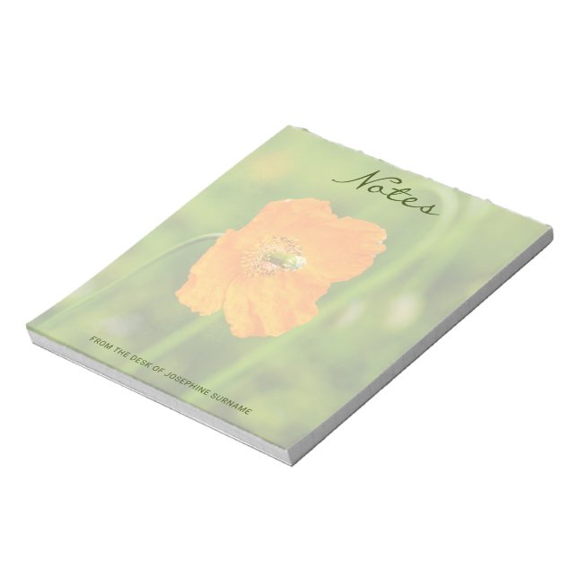 Bloc De Notas Naranja Poppy Real Nature Flower Flower Nombre per (Lado Izquierdo)